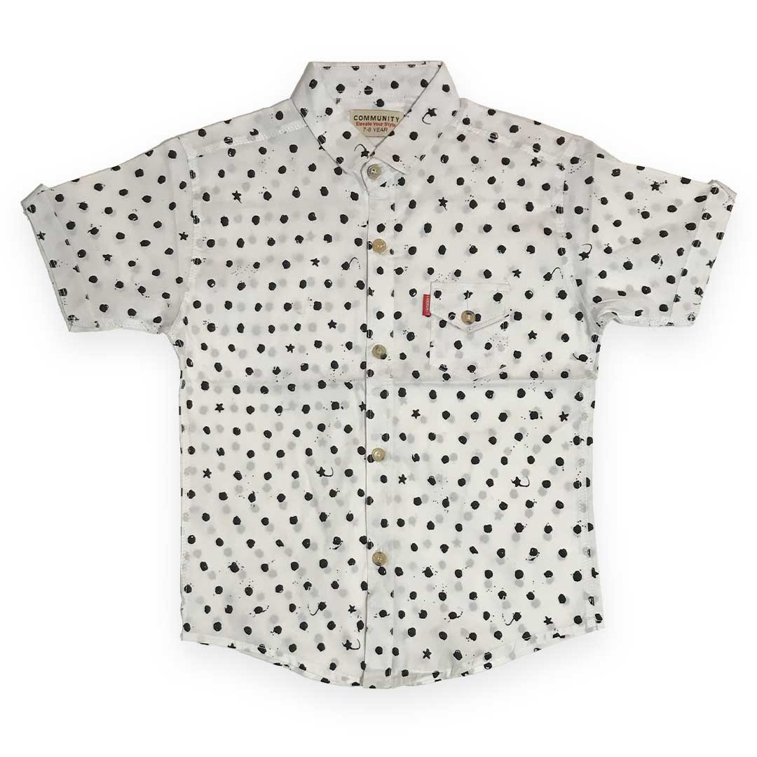 White Cotton Half Sleeve Shirt – Dots & Stars Pattern