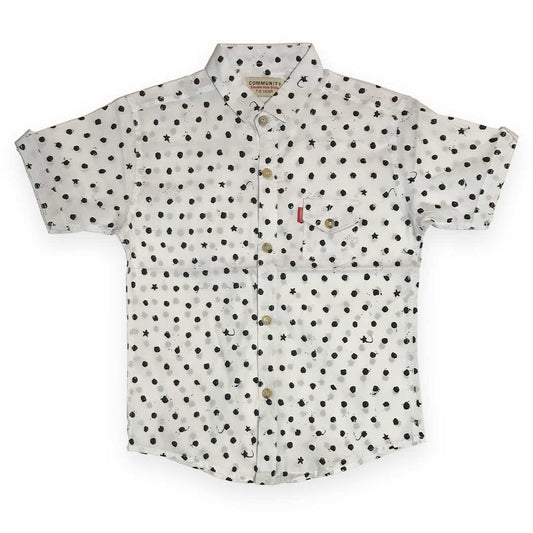 White Cotton Half Sleeve Shirt – Dots & Stars Pattern