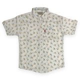 White Cotton Half Sleeve Shirt – Yellow Green Floral Print